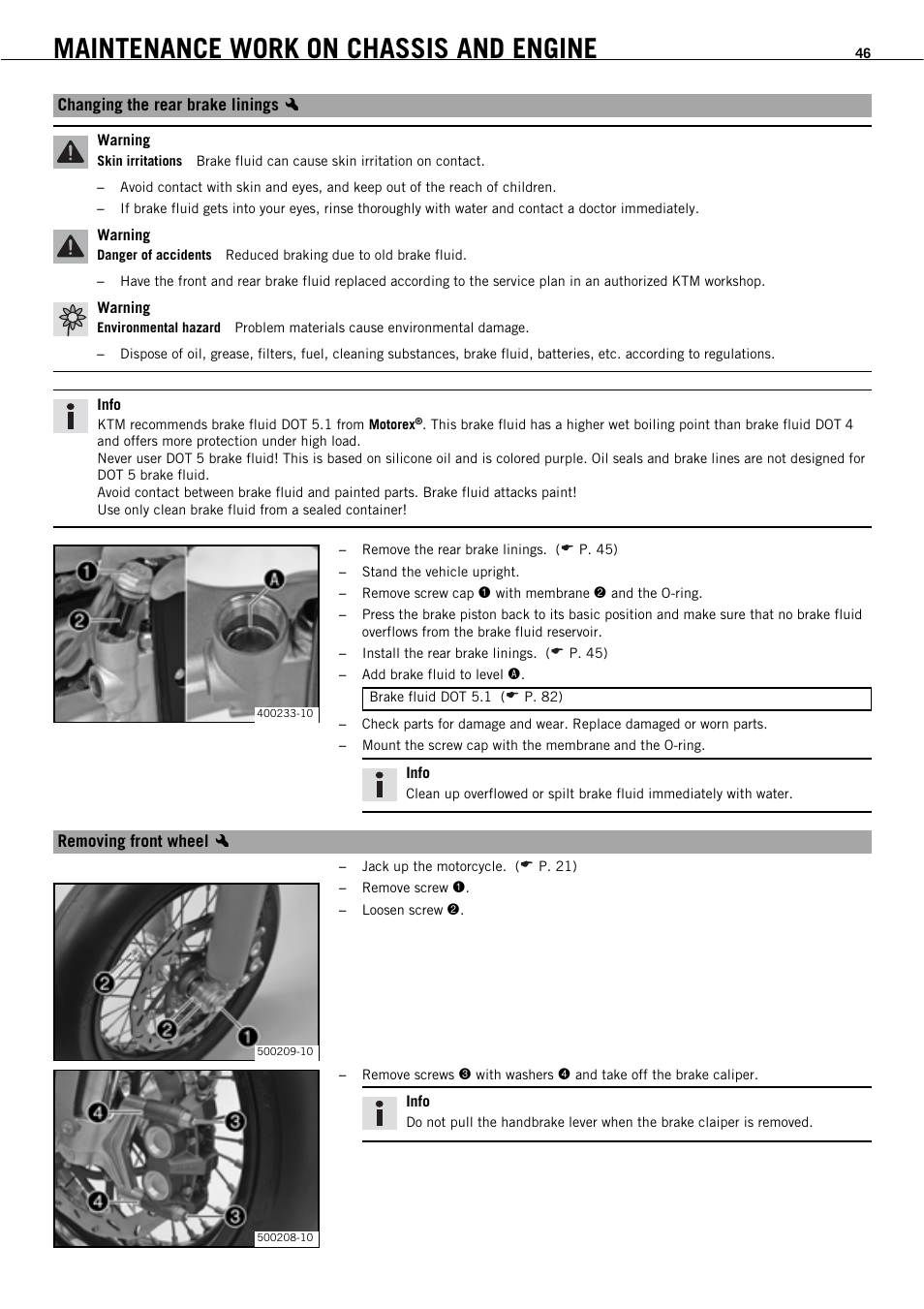 Maintenance work on chassis and engine | KTM 450 SMR User Manual | Page 48 / 91