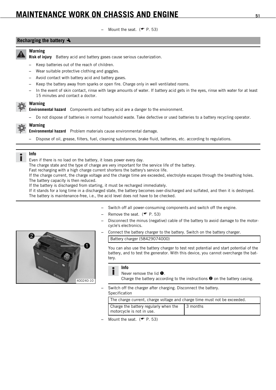 Maintenance work on chassis and engine | KTM 450 SMR User Manual | Page 53 / 91