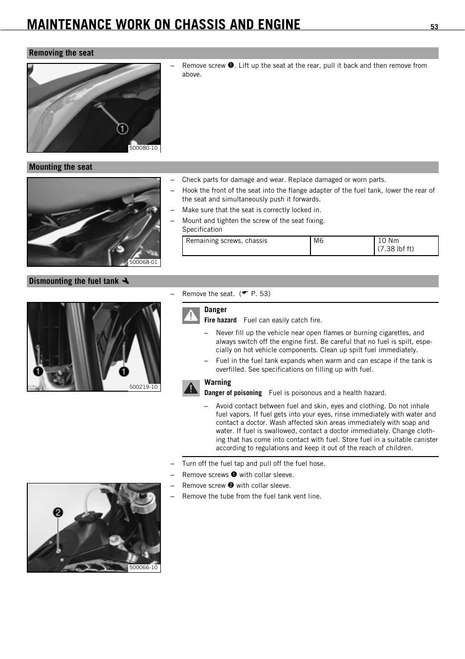 Maintenance work on chassis and engine | KTM 450 SMR User Manual | Page 55 / 91