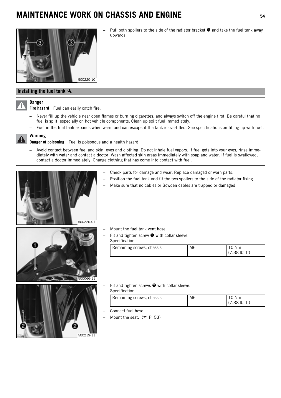 Maintenance work on chassis and engine | KTM 450 SMR User Manual | Page 56 / 91