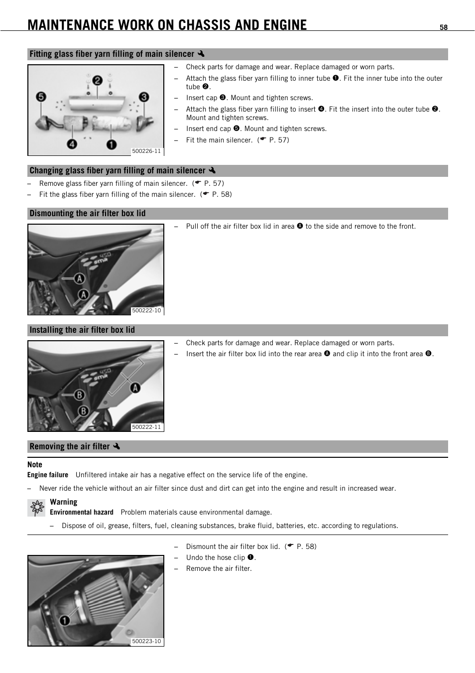 Maintenance work on chassis and engine | KTM 450 SMR User Manual | Page 60 / 91