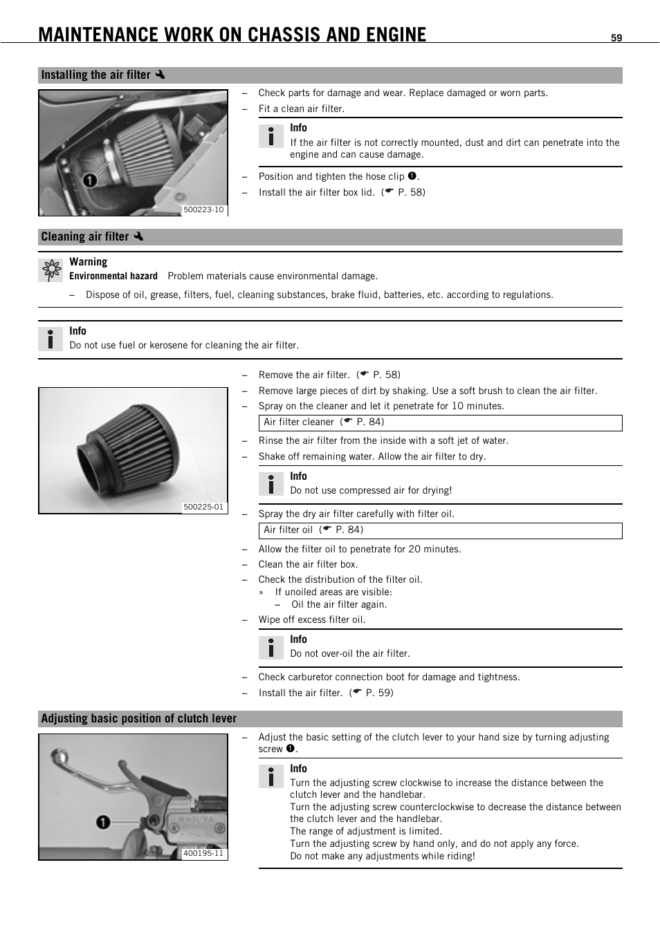 Maintenance work on chassis and engine | KTM 450 SMR User Manual | Page 61 / 91