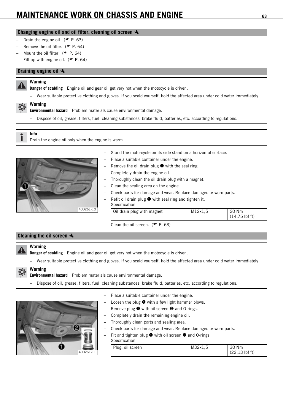 Maintenance work on chassis and engine | KTM 450 SMR User Manual | Page 65 / 91