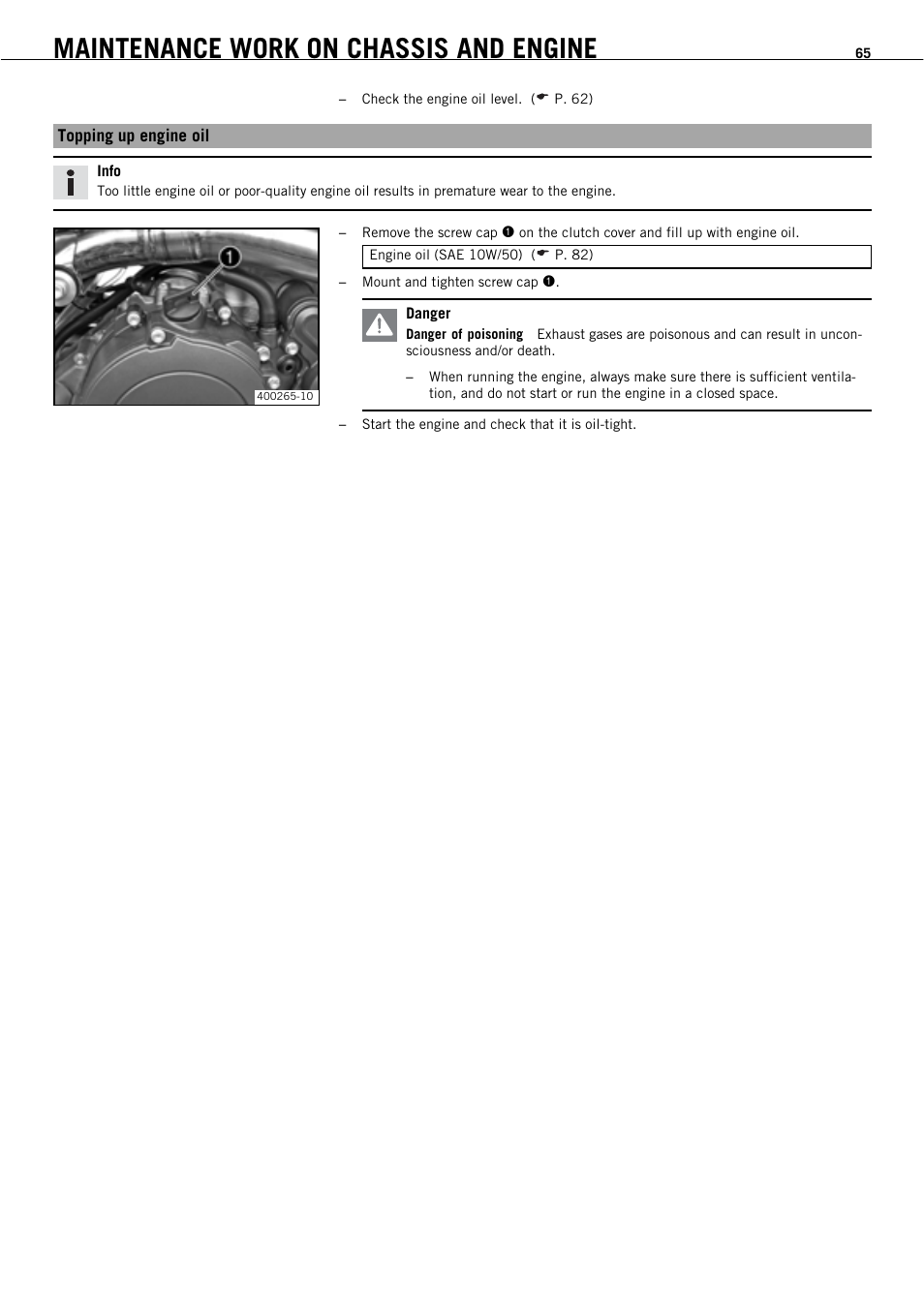 Maintenance work on chassis and engine | KTM 450 SMR User Manual | Page 67 / 91