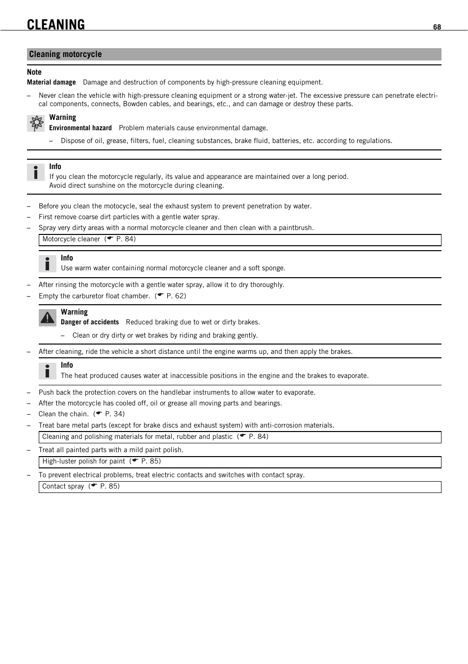 Cleaning | KTM 450 SMR User Manual | Page 70 / 91