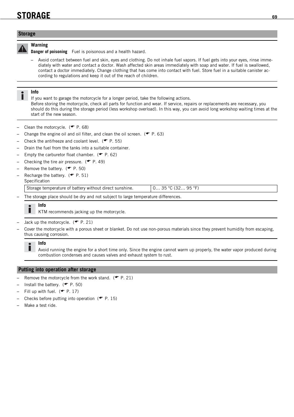 Storage | KTM 450 SMR User Manual | Page 71 / 91