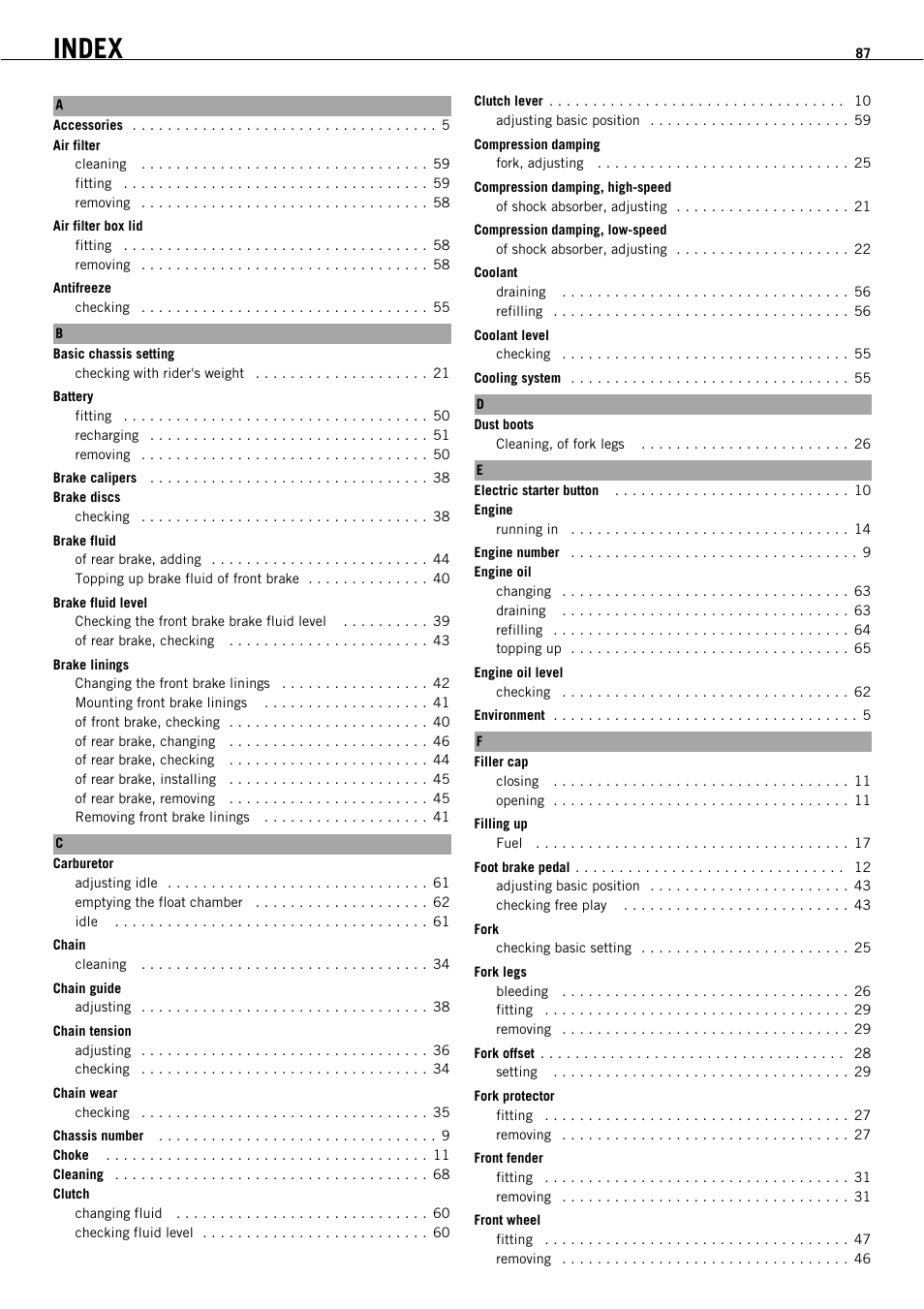 Index | KTM 450 SMR User Manual | Page 89 / 91