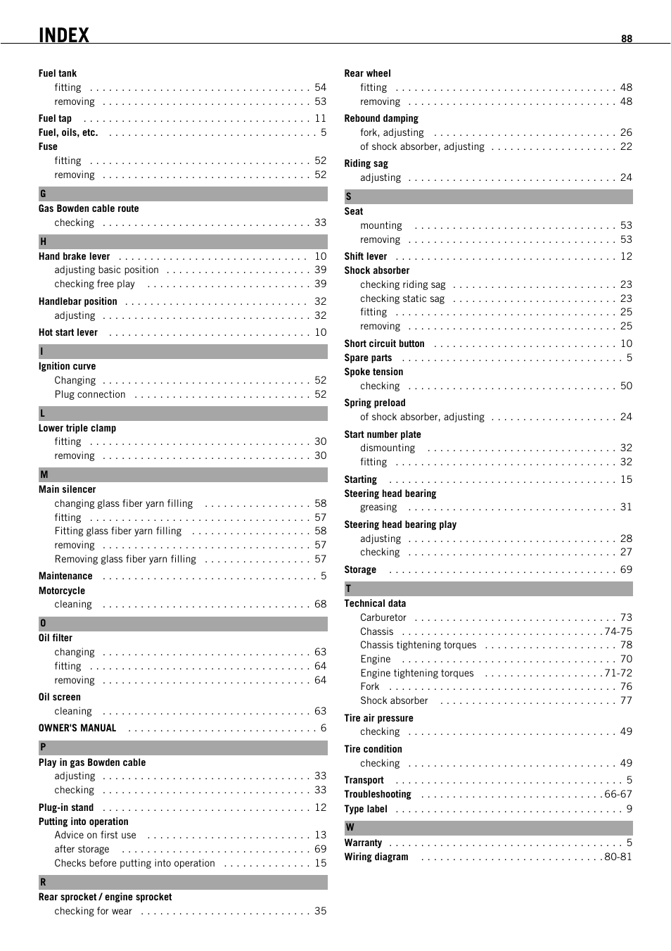 Index | KTM 450 SMR User Manual | Page 90 / 91