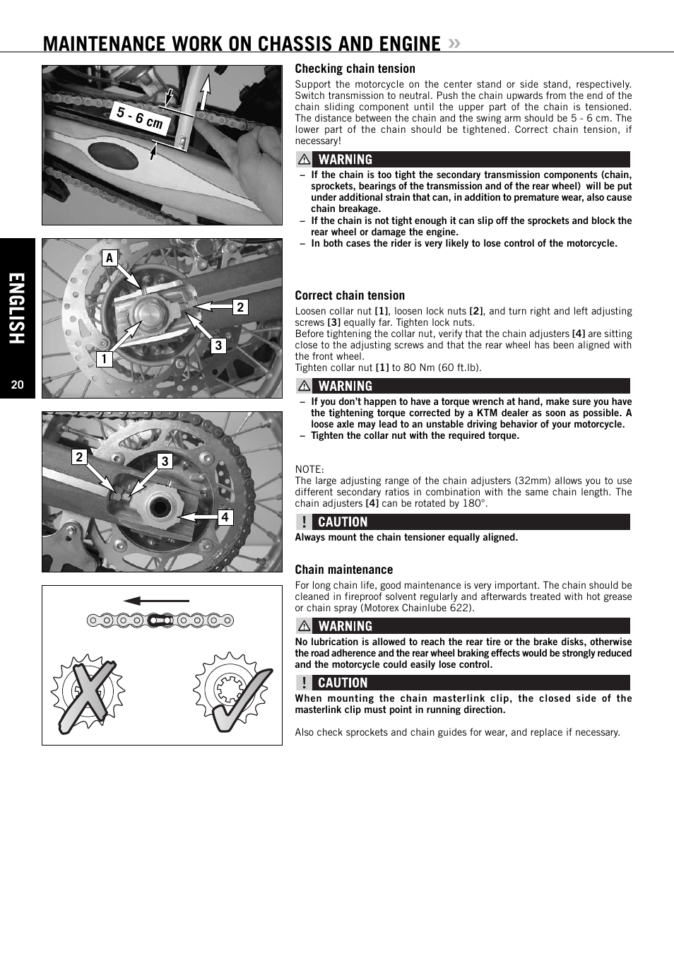 English, Maintenance work on chassis and engine | KTM 85/105 SX User Manual | Page 21 / 42