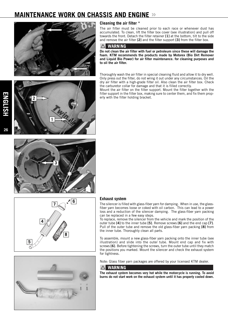 English, Maintenance work on chassis and engine | KTM 85/105 SX User Manual | Page 27 / 42