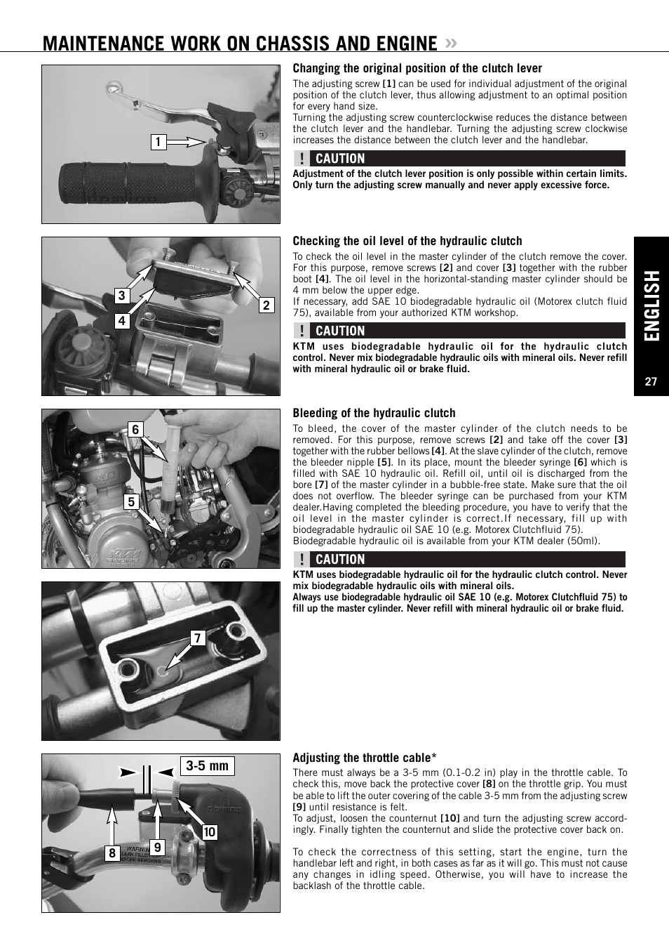 English, Maintenance work on chassis and engine, 5 mm | KTM 85/105 SX User Manual | Page 28 / 42