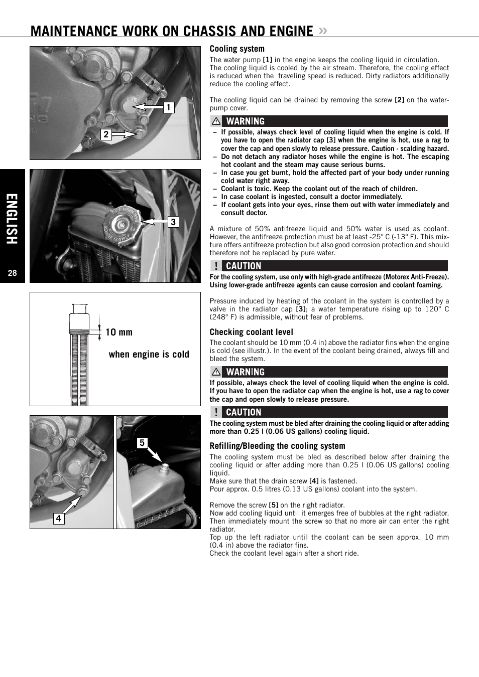 English, Maintenance work on chassis and engine, When engine is cold 10 mm | KTM 85/105 SX User Manual | Page 29 / 42