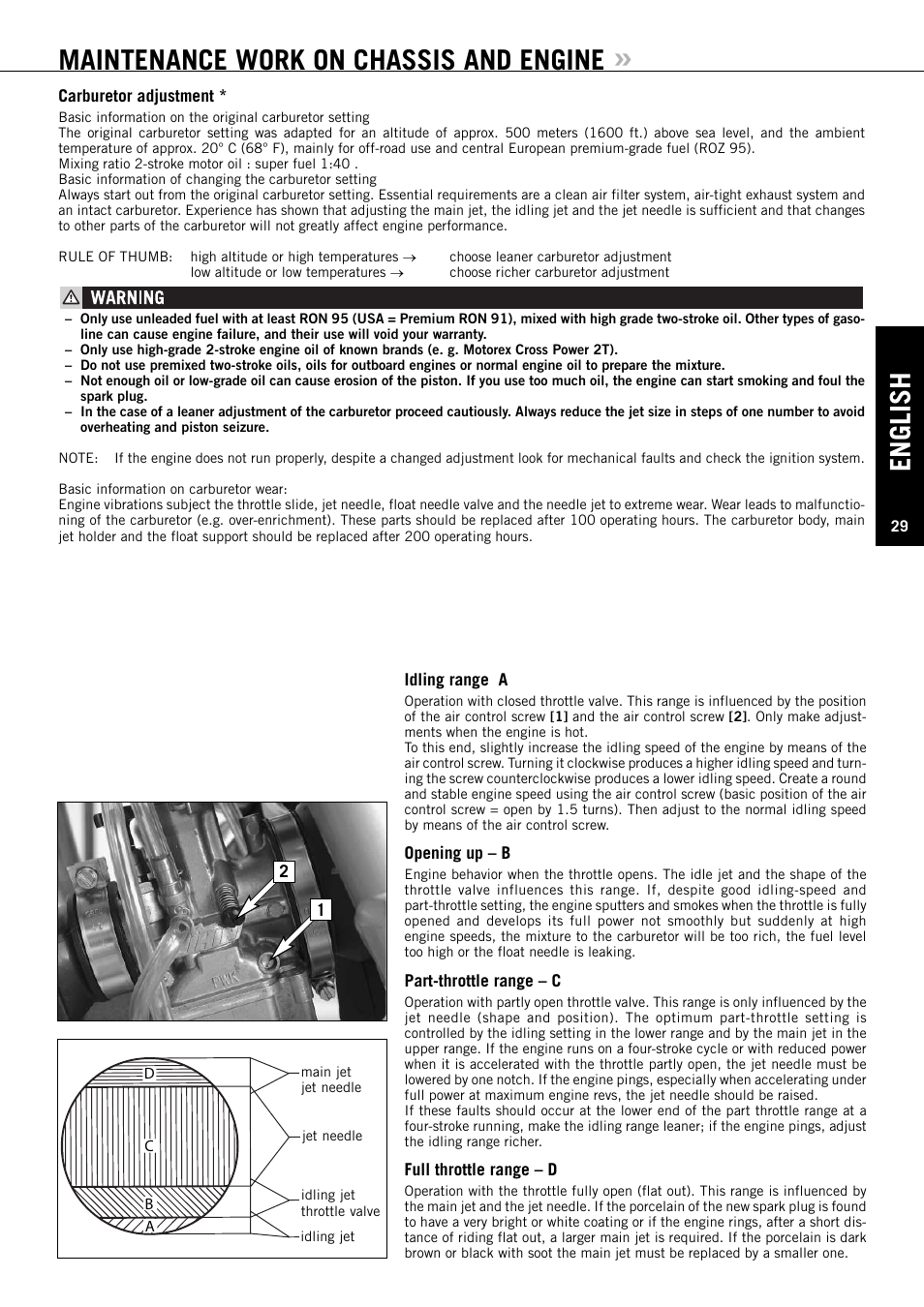 English, Maintenance work on chassis and engine | KTM 85/105 SX User Manual | Page 30 / 42