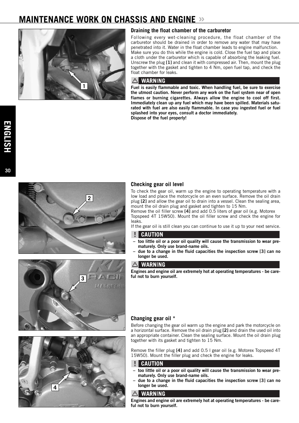 English, Maintenance work on chassis and engine | KTM 85/105 SX User Manual | Page 31 / 42