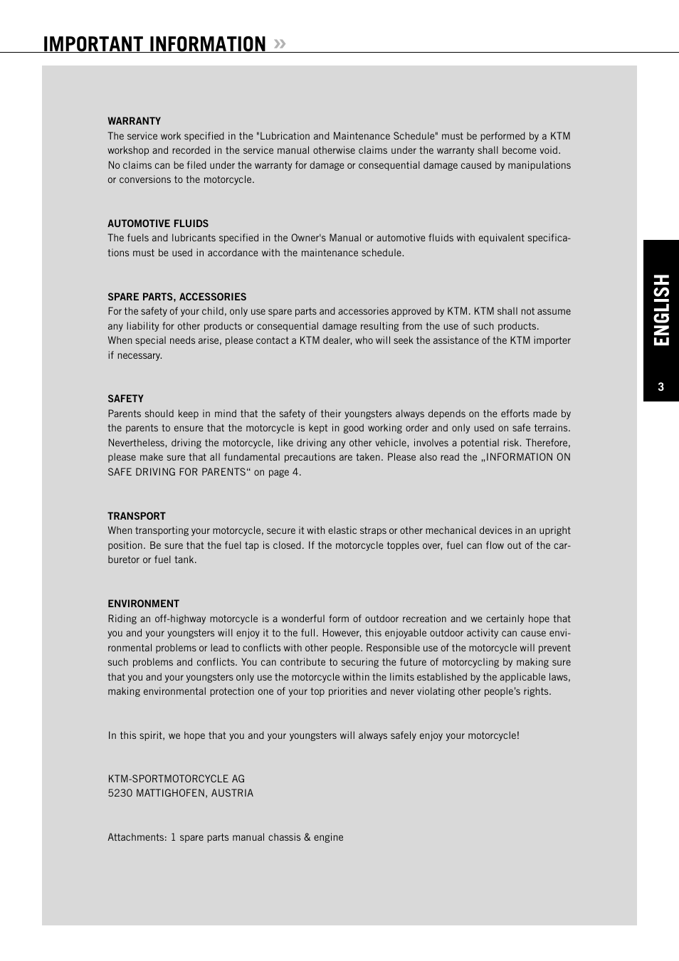 English, Important information | KTM 85/105 SX User Manual | Page 4 / 42