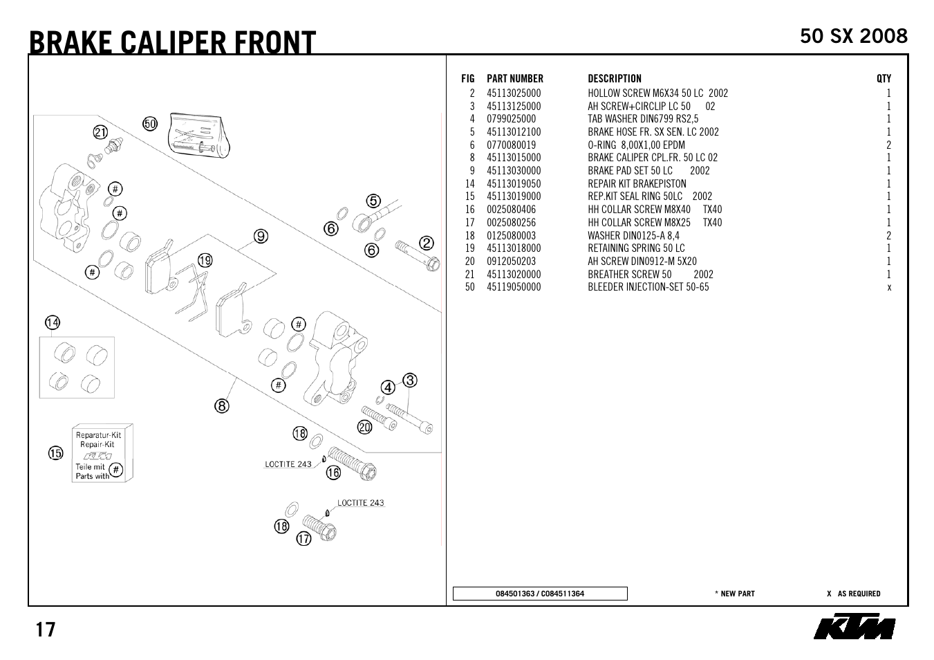 Brake, Caliper, Front | KTM 50 SX 2008 User Manual | Page 19 / 24