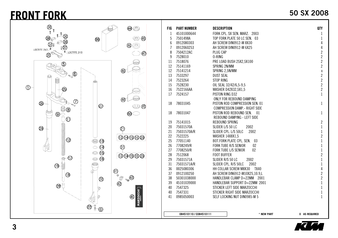 Front, Fork | KTM 50 SX 2008 User Manual | Page 5 / 24