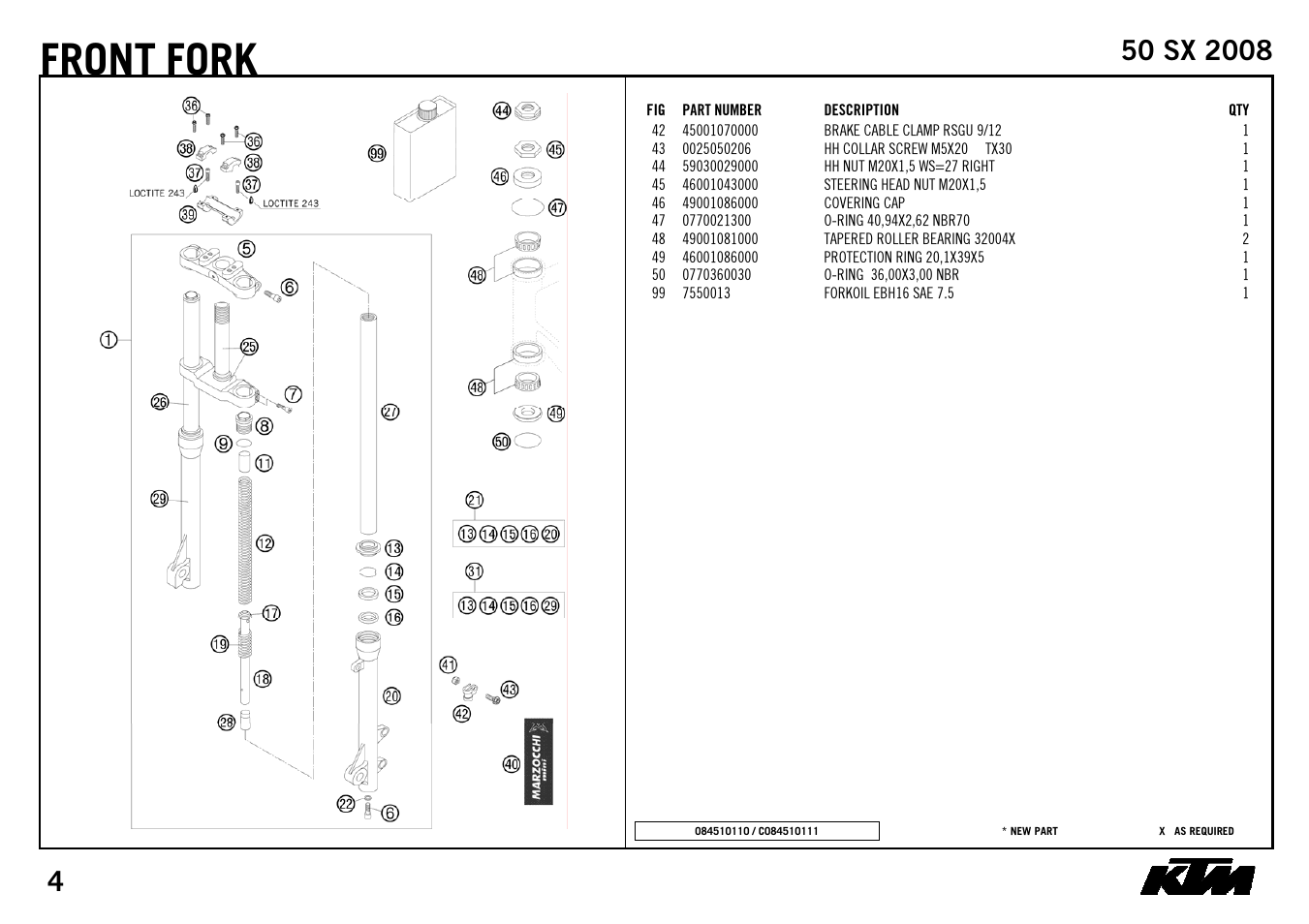 Front, Fork | KTM 50 SX 2008 User Manual | Page 6 / 24