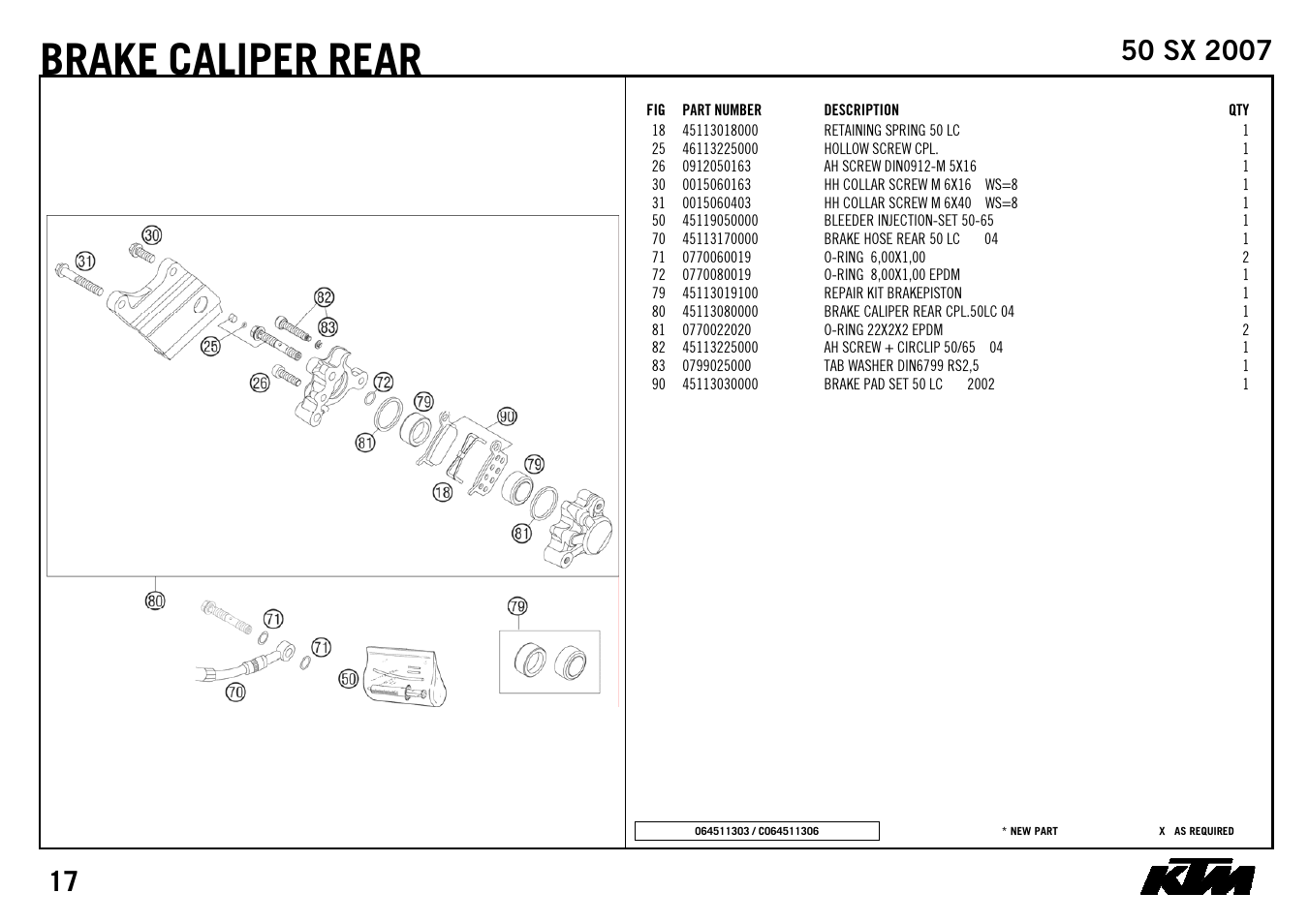 Brake, Caliper, Rear | KTM 50 SX 2007 User Manual | Page 19 / 24