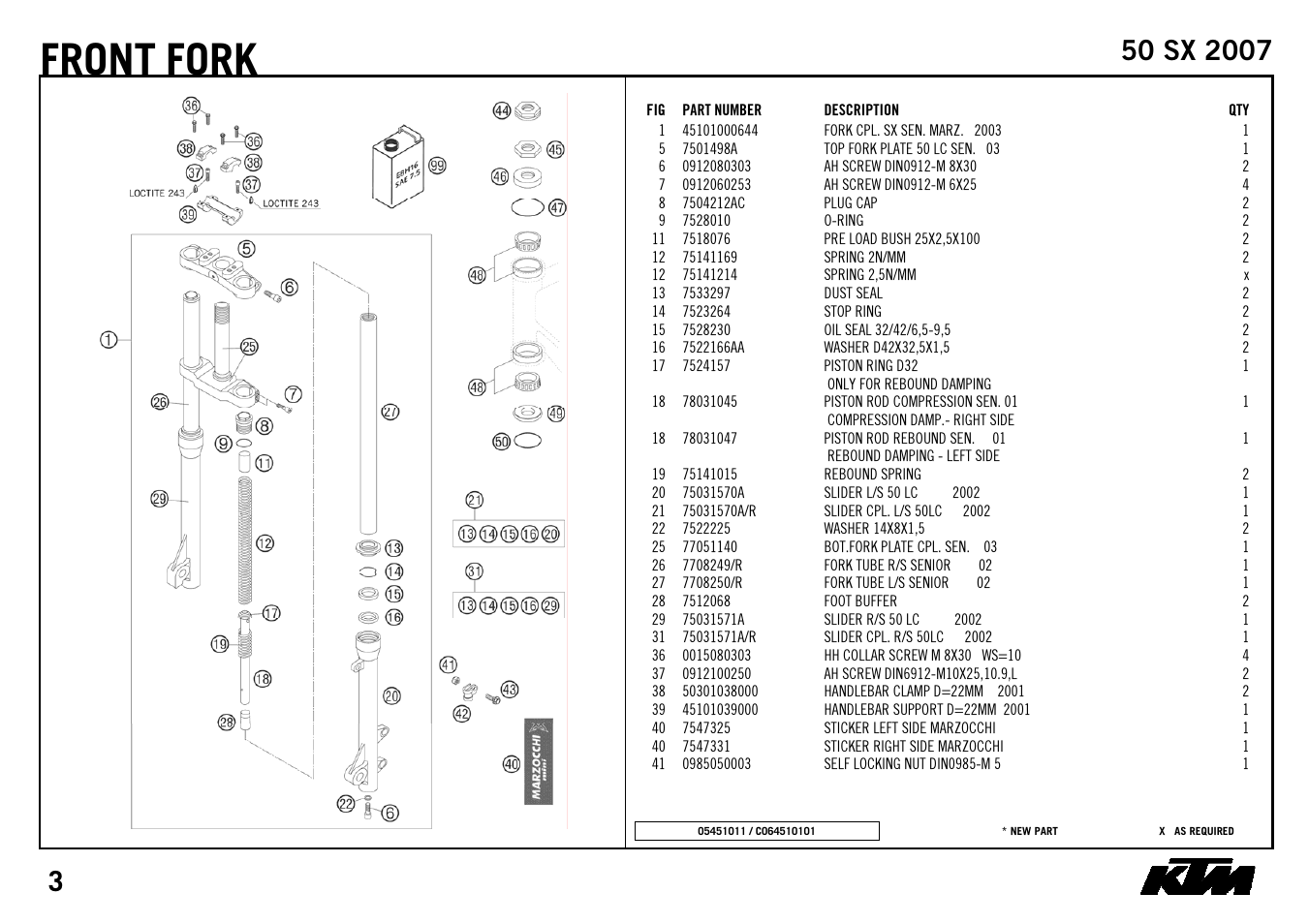 Front, Fork | KTM 50 SX 2007 User Manual | Page 5 / 24