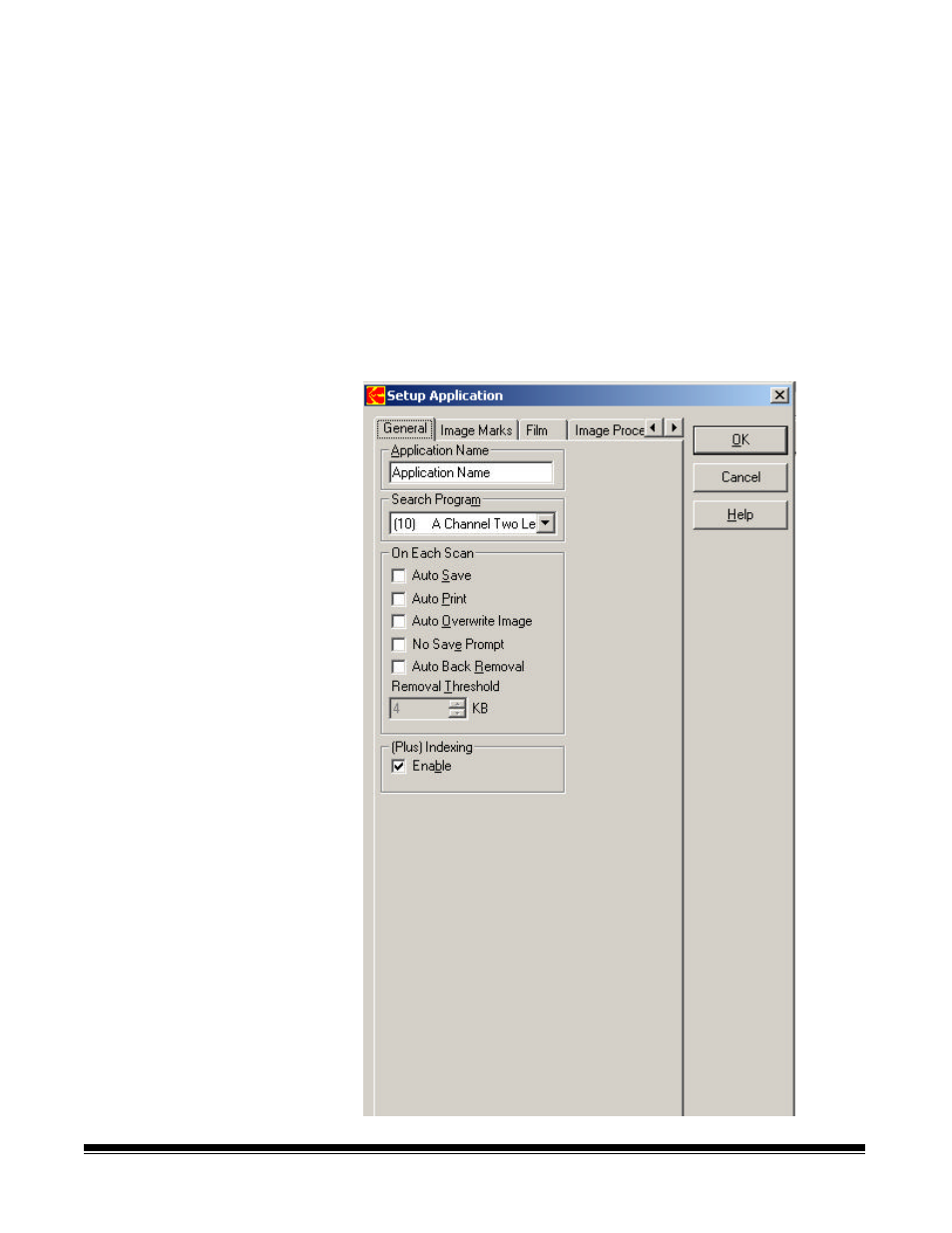 Setting up a new application, Setting values on the general tab | Kodak I7300 User Manual | Page 73 / 174