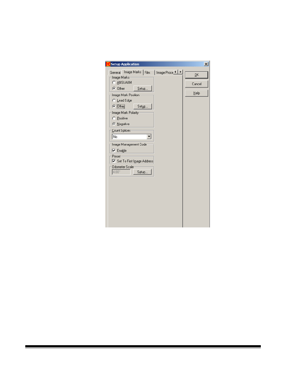 Setting values on the image marks tab | Kodak I7300 User Manual | Page 76 / 174