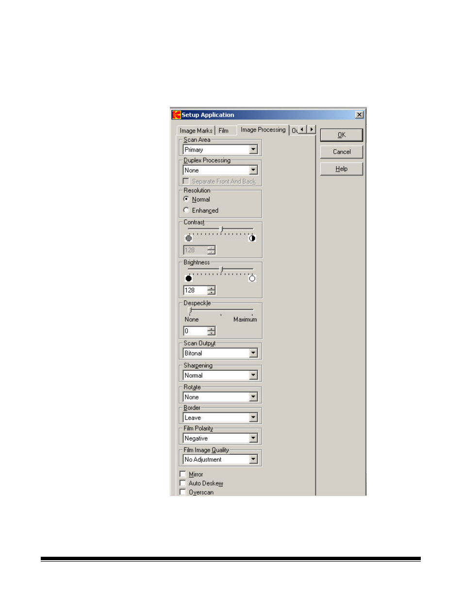 Setting values on the image processing tab | Kodak I7300 User Manual | Page 83 / 174