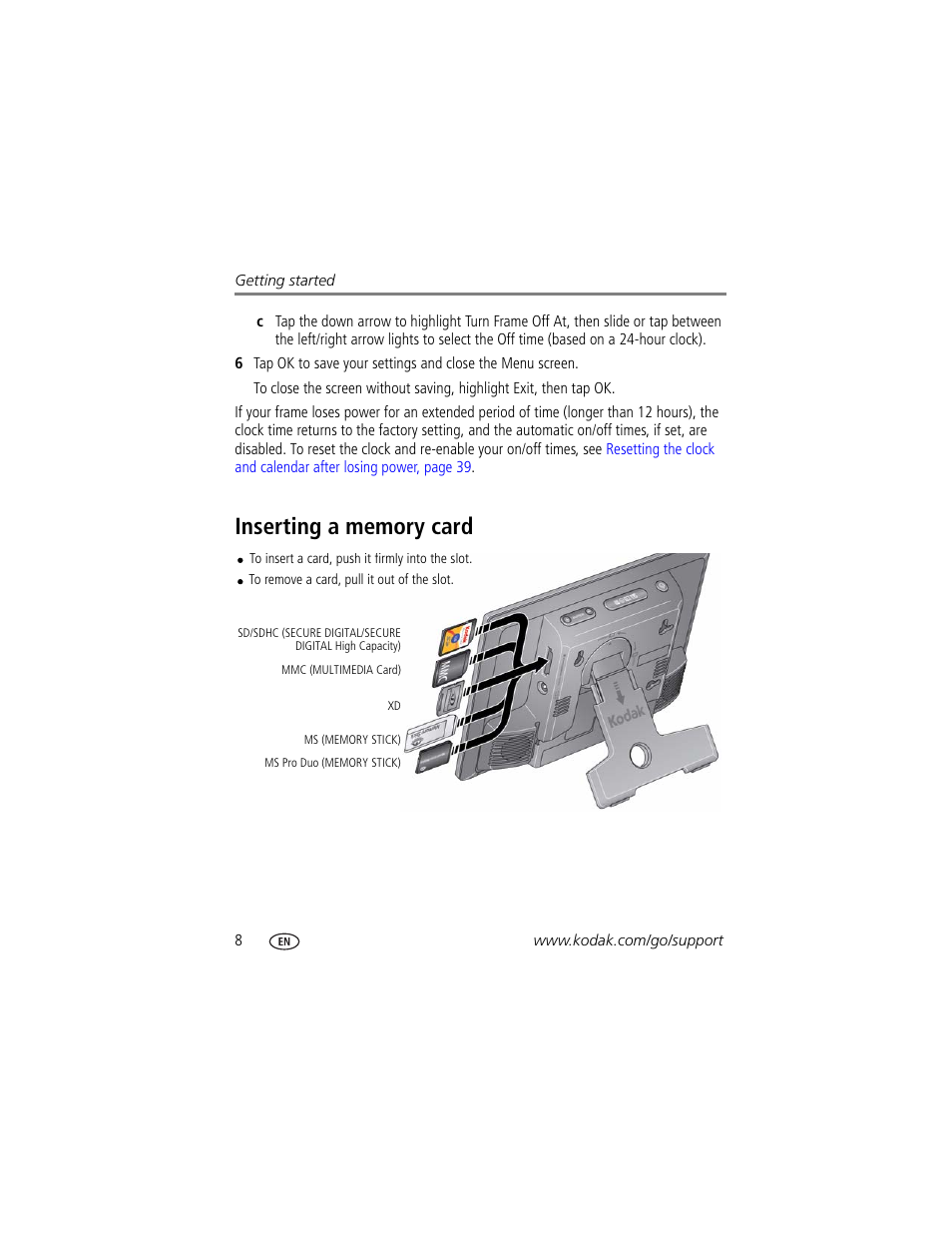 Inserting a memory card | Kodak S730 User Manual | Page 14 / 61