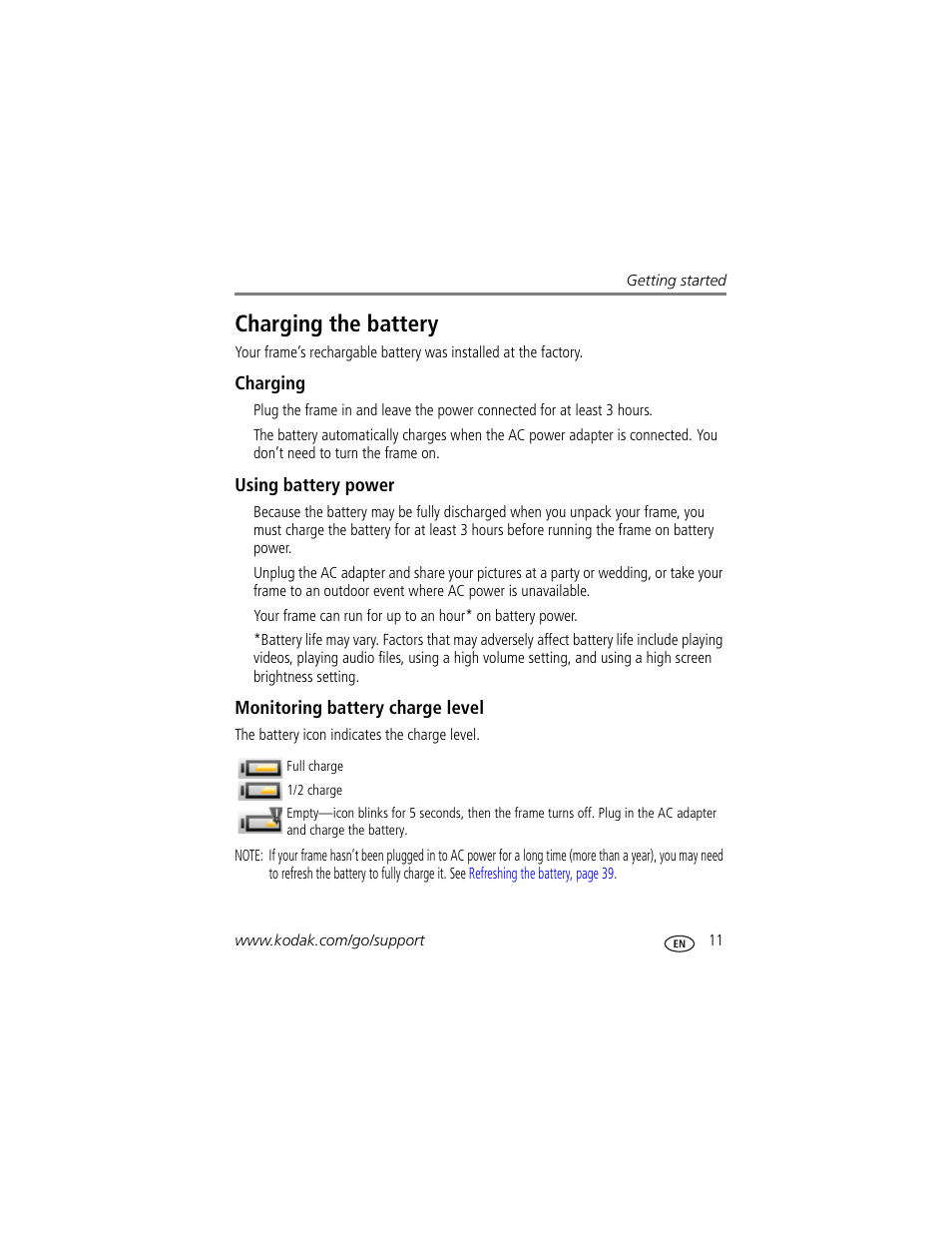 Charging the battery, Charging, Using battery power | Monitoring battery charge level | Kodak S730 User Manual | Page 17 / 61