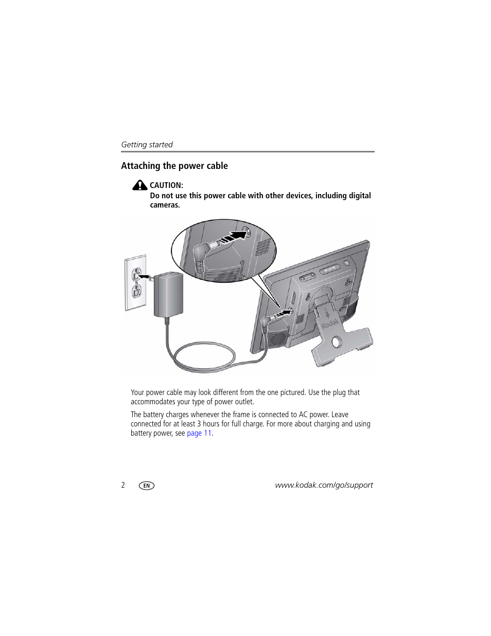 Attaching the power cable | Kodak S730 User Manual | Page 8 / 61