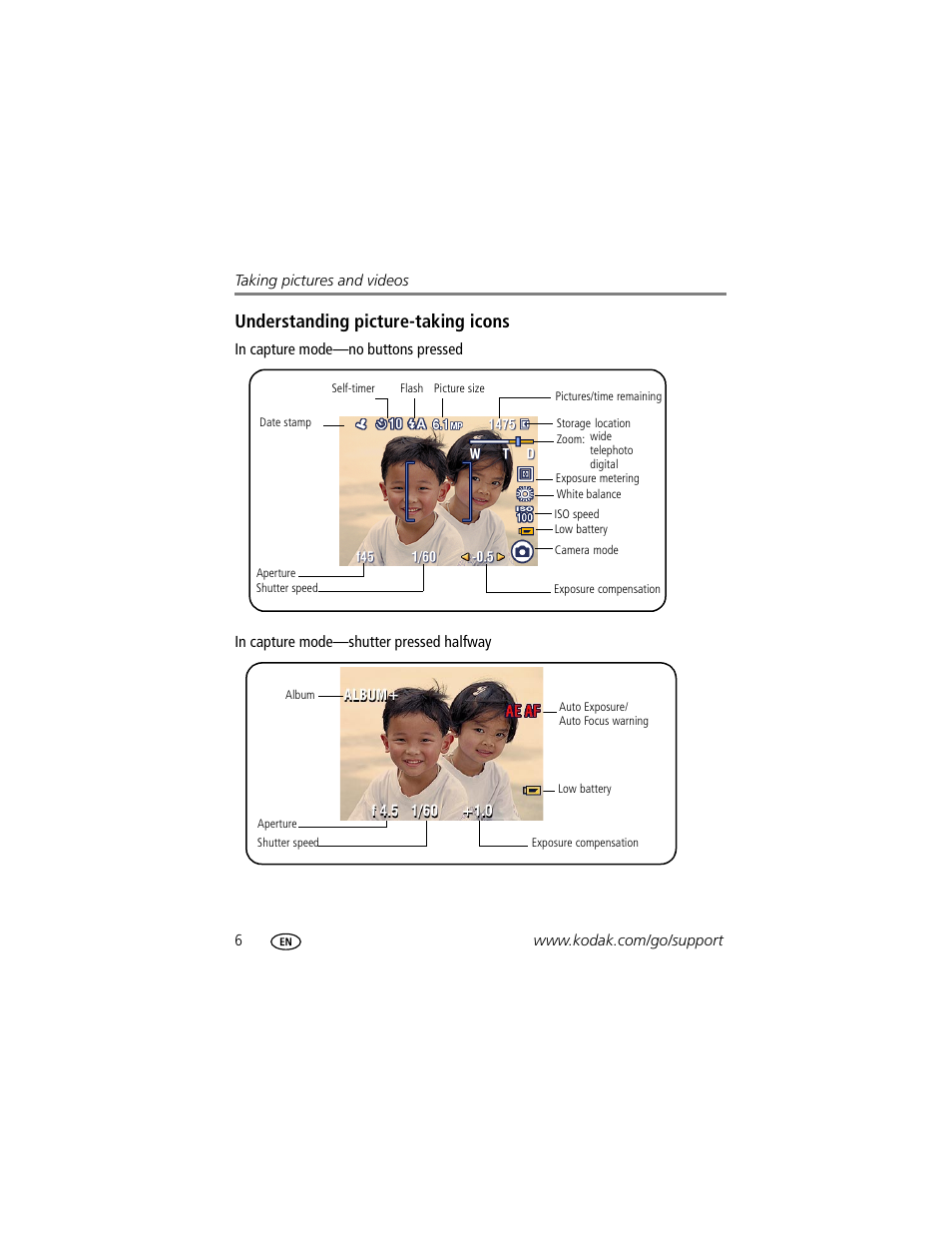 Understanding picture-taking icons | Kodak EASYSHARE C603 User Manual | Page 12 / 72