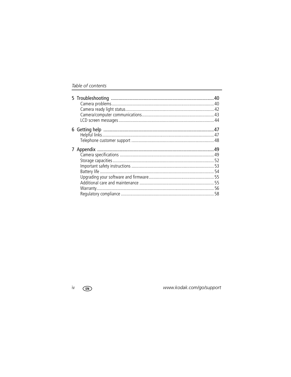 Kodak EASYSHARE C603 User Manual | Page 6 / 72