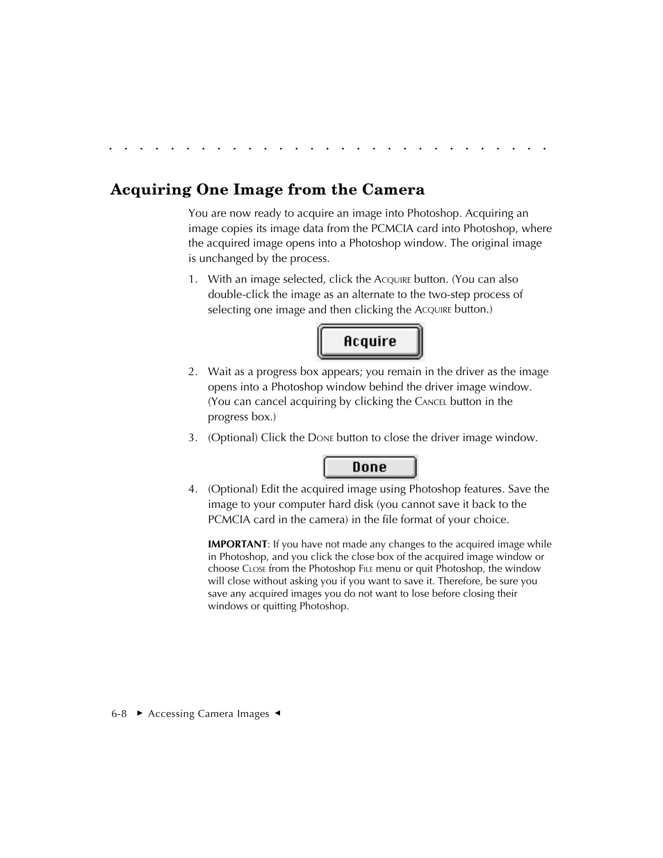 Acquiring one image from the camera | Kodak DCS 410 User Manual | Page 116 / 322