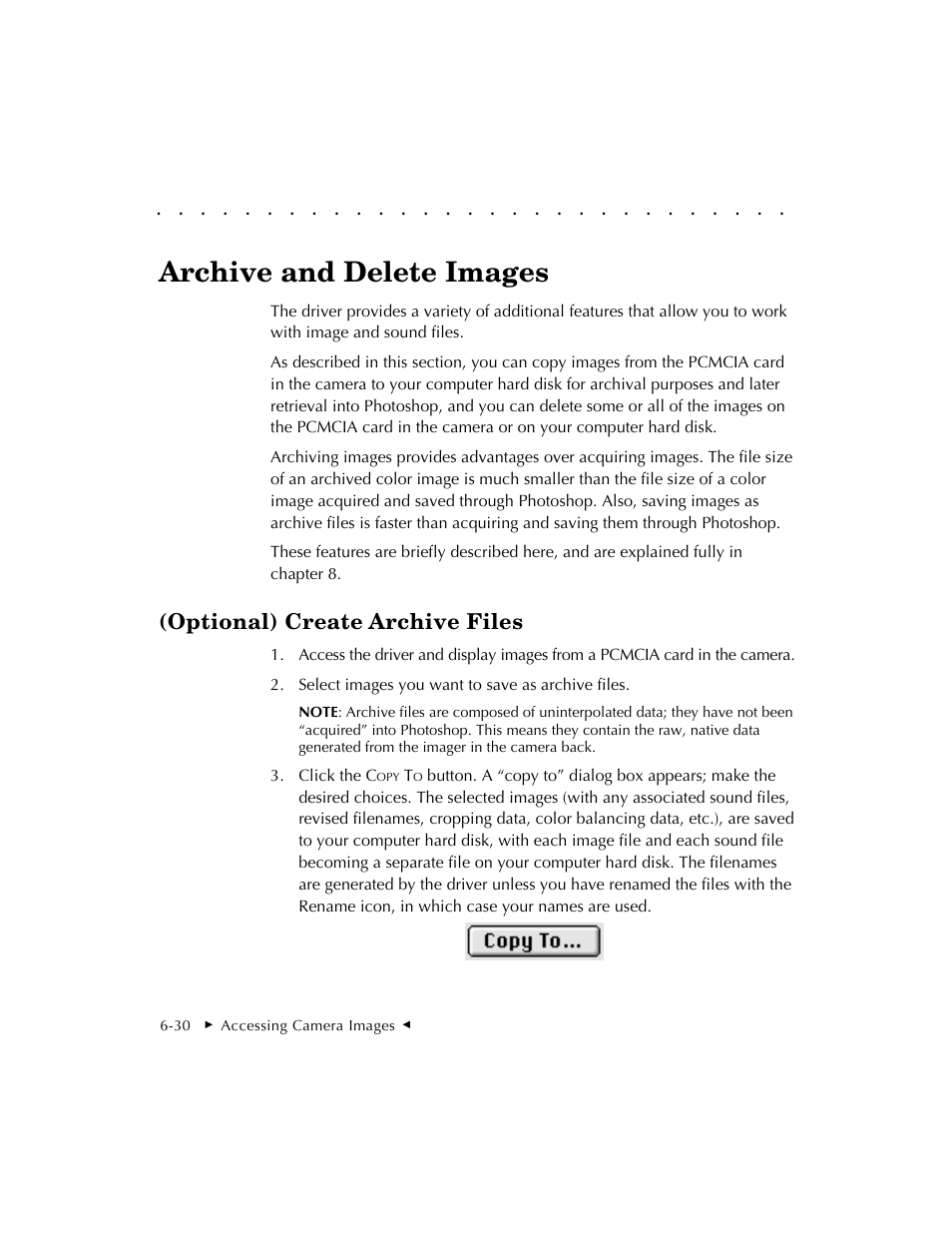 Archive and delete images, Optional) create archive files | Kodak DCS 410 User Manual | Page 138 / 322