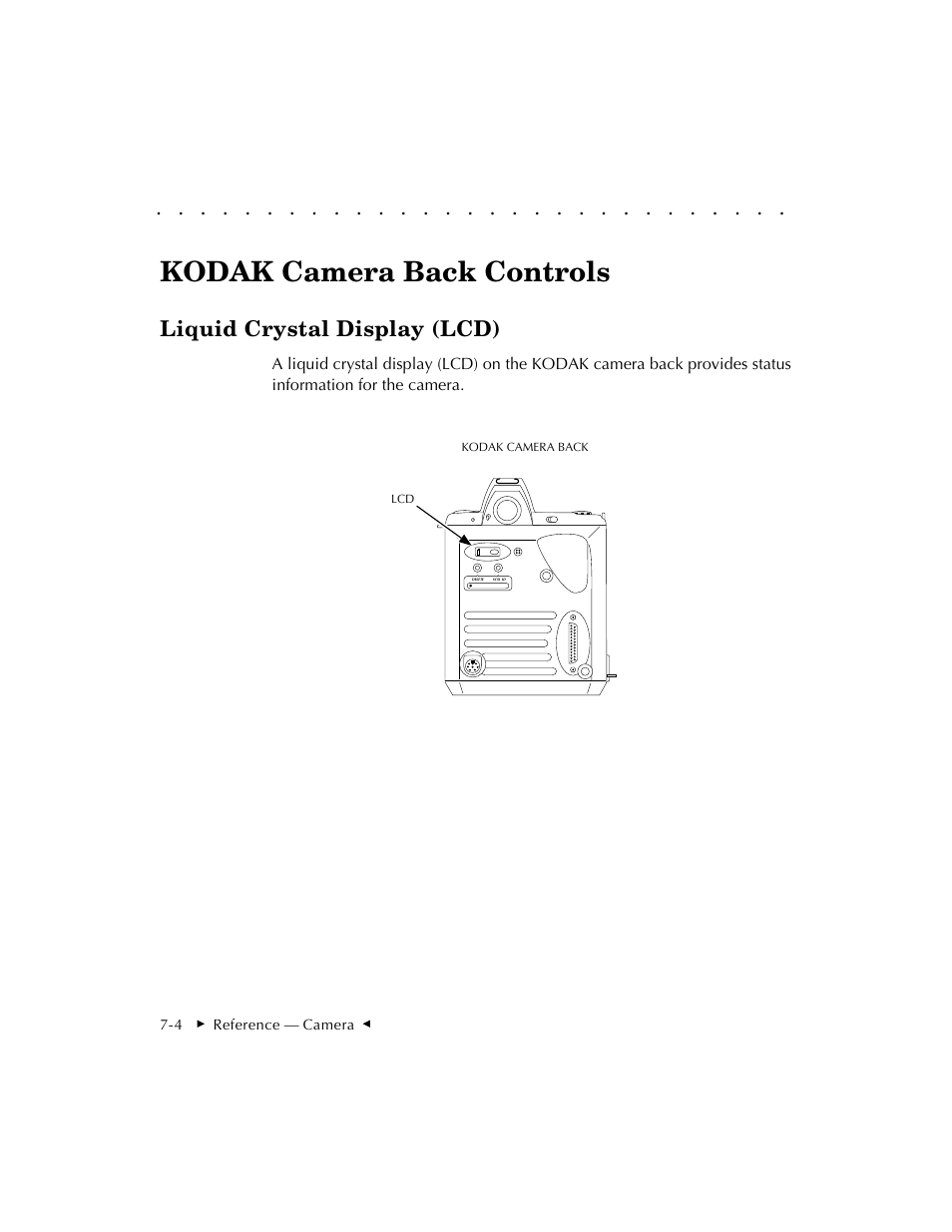 Kodak camera back controls, Liquid crystal display (lcd) | Kodak DCS 410 User Manual | Page 146 / 322