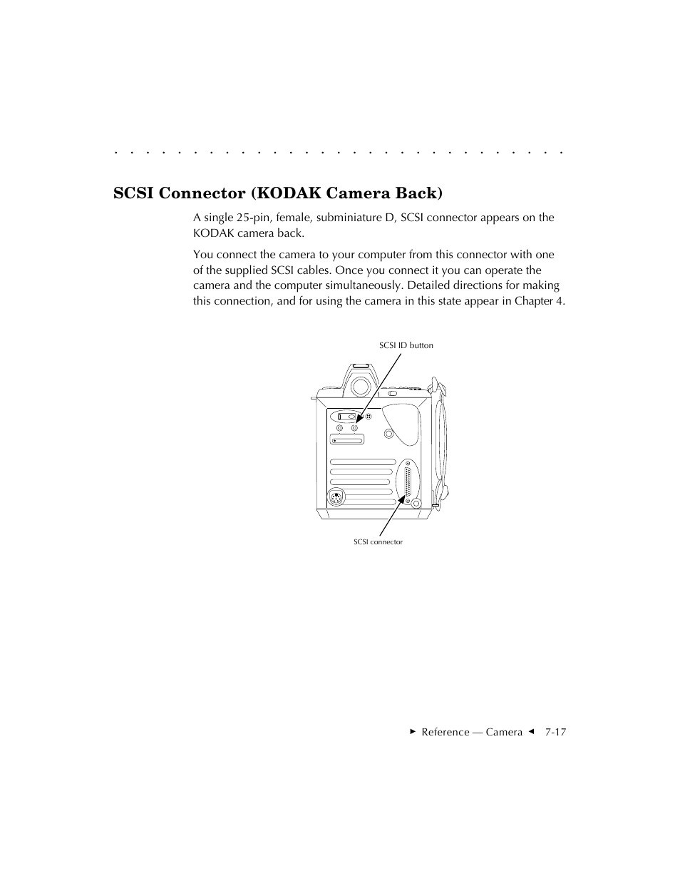 Scsi connector (kodak camera back) | Kodak DCS 410 User Manual | Page 159 / 322