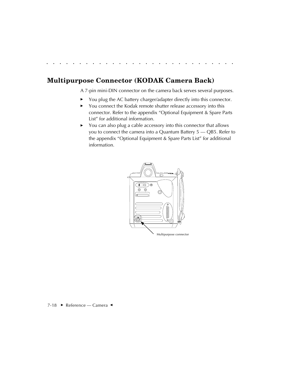 Multipurpose connector (kodak camera back) | Kodak DCS 410 User Manual | Page 160 / 322