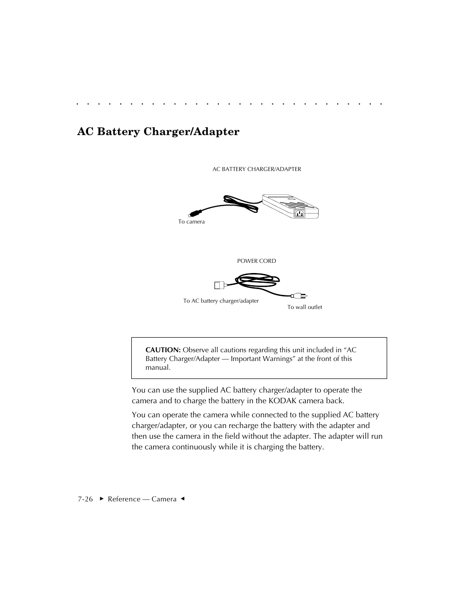 Ac battery charger/adapter | Kodak DCS 410 User Manual | Page 168 / 322