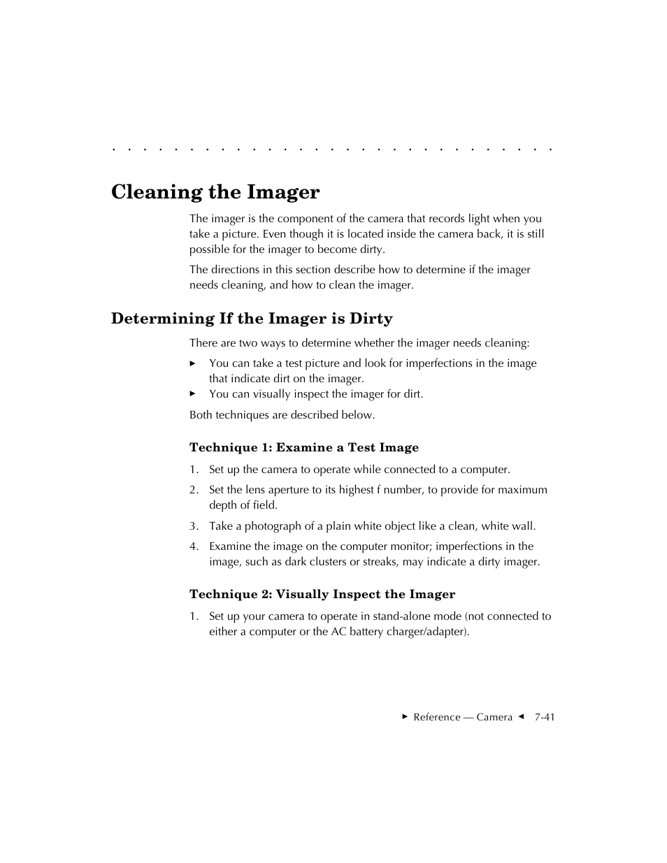 Cleaning the imager, Determining if the imager is dirty | Kodak DCS 410 User Manual | Page 183 / 322