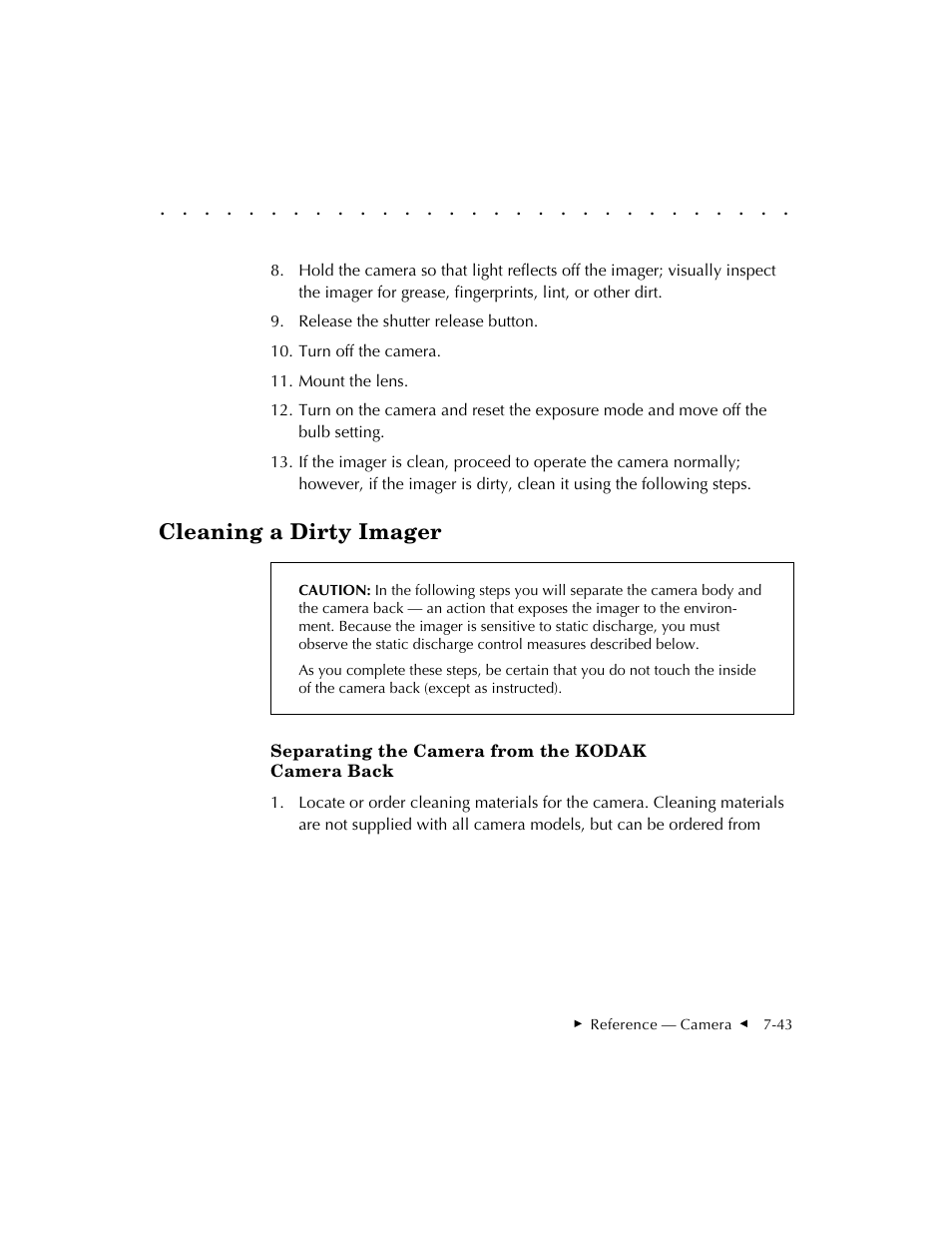 Cleaning a dirty imager | Kodak DCS 410 User Manual | Page 185 / 322