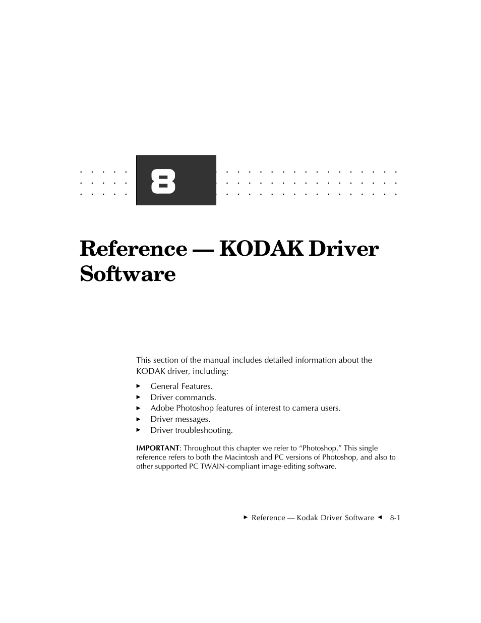 Reference — kodak driver software | Kodak DCS 410 User Manual | Page 197 / 322