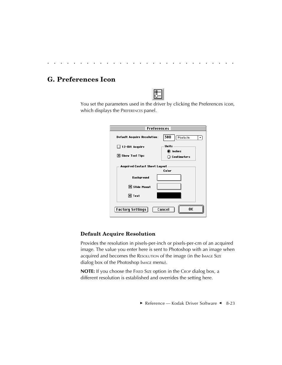 G. preferences icon | Kodak DCS 410 User Manual | Page 219 / 322