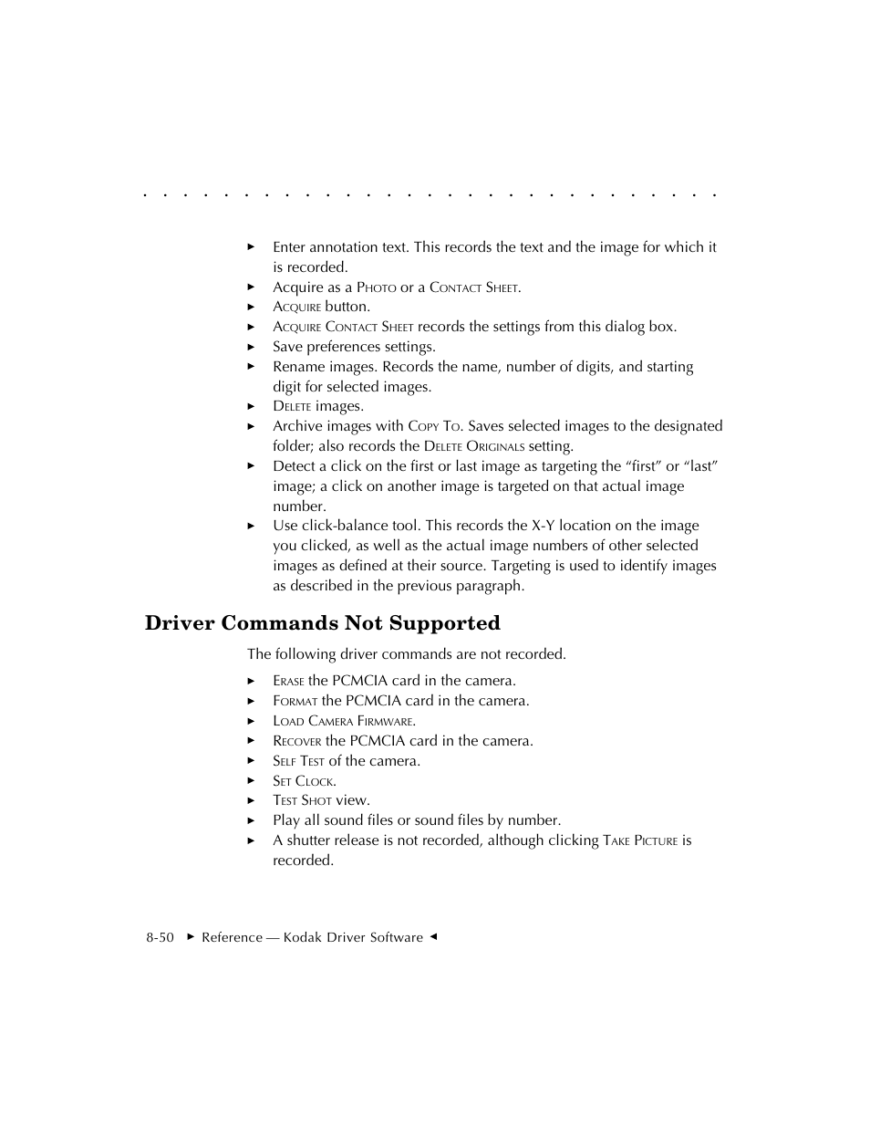 Driver commands not supported | Kodak DCS 410 User Manual | Page 246 / 322