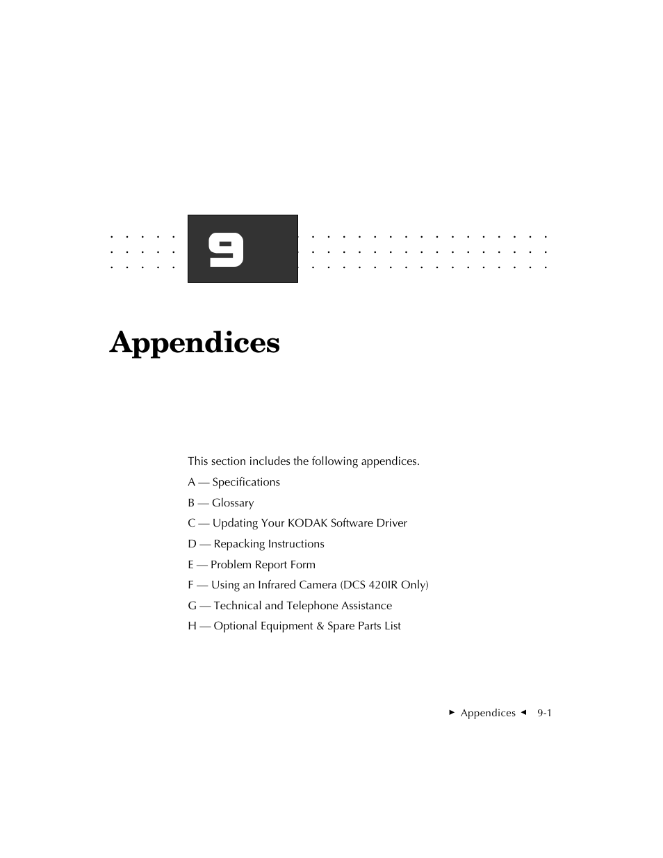 Appendices | Kodak DCS 410 User Manual | Page 271 / 322