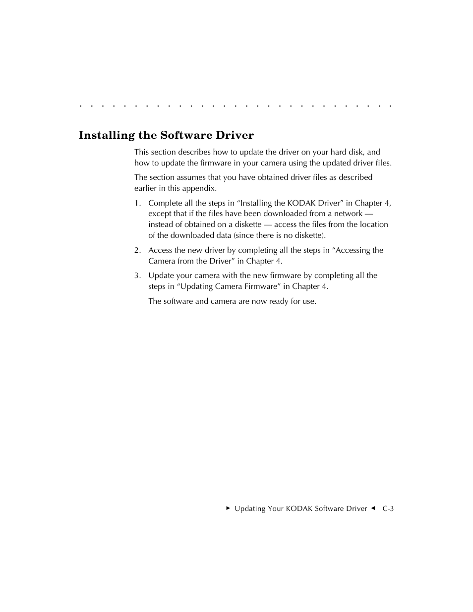 Installing the software driver | Kodak DCS 410 User Manual | Page 293 / 322