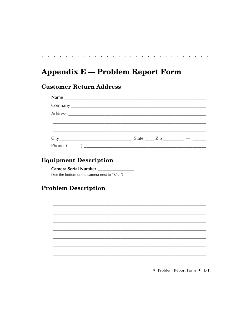 Appendix e — problem report form | Kodak DCS 410 User Manual | Page 297 / 322