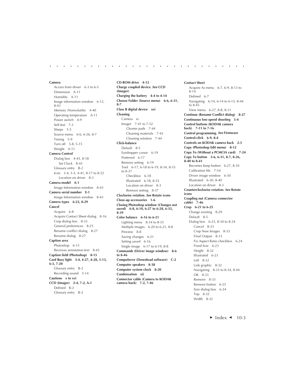 Index g 10-3 | Kodak DCS 410 User Manual | Page 311 / 322