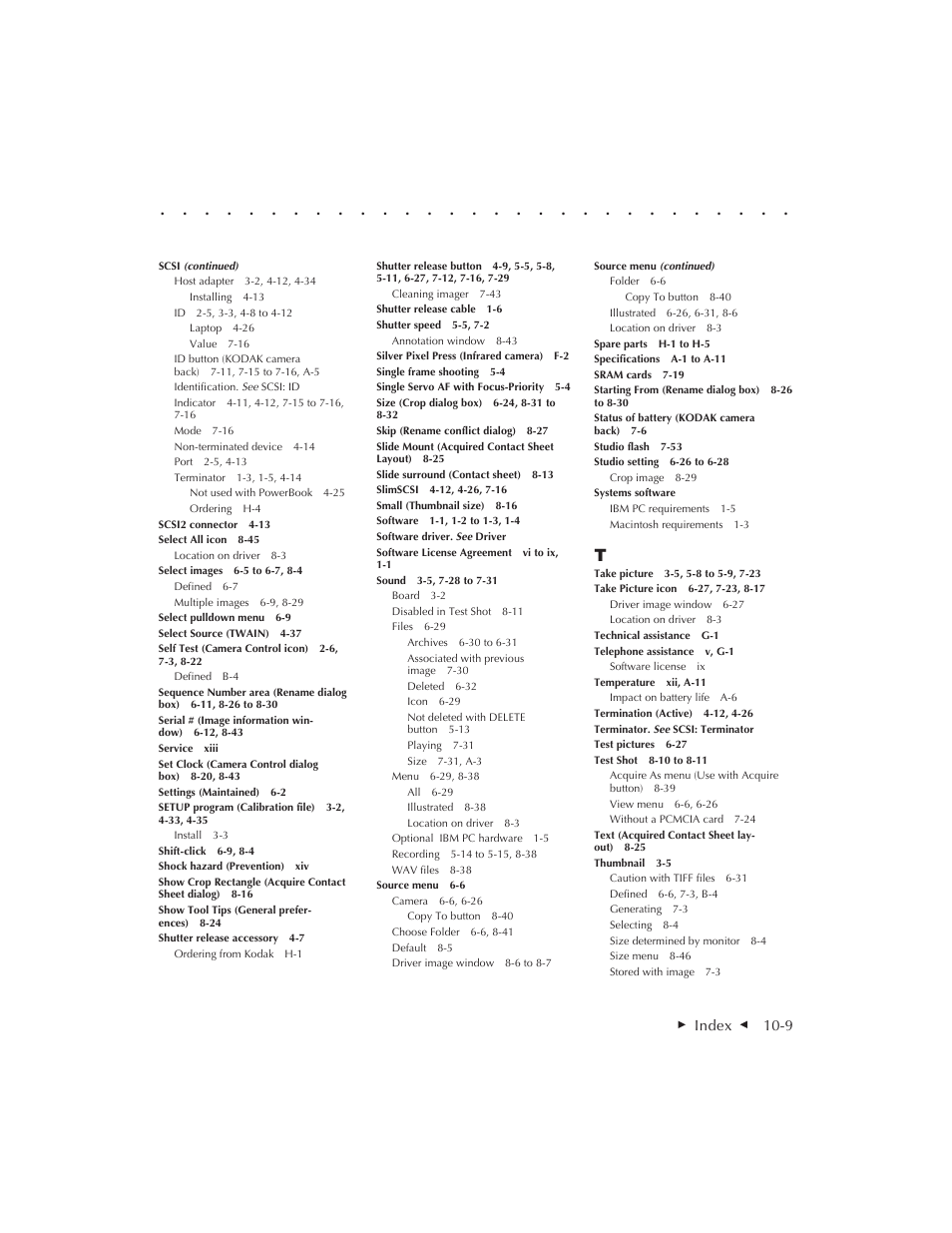 Index g 10-9 | Kodak DCS 410 User Manual | Page 317 / 322