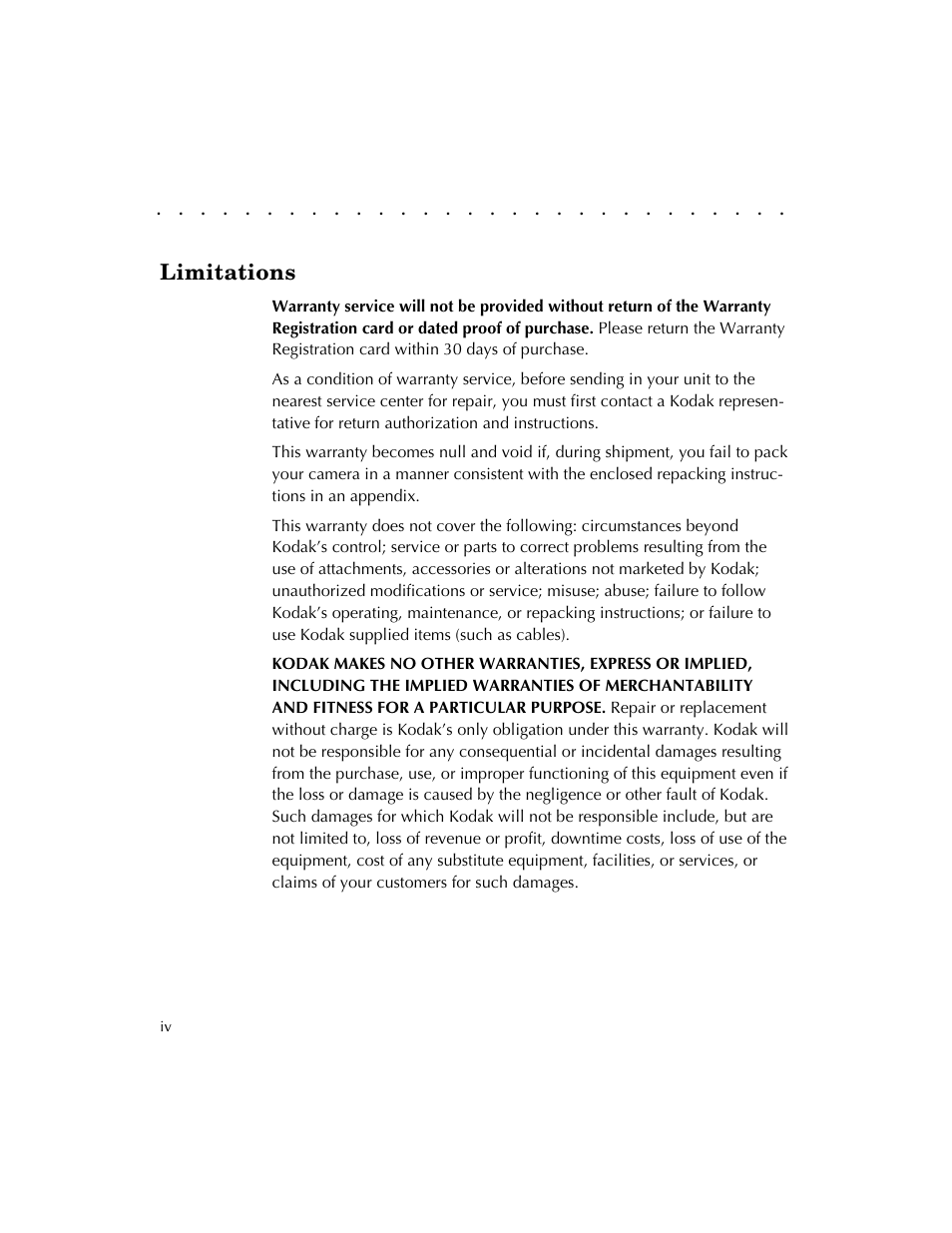 Limitations | Kodak DCS 410 User Manual | Page 4 / 322