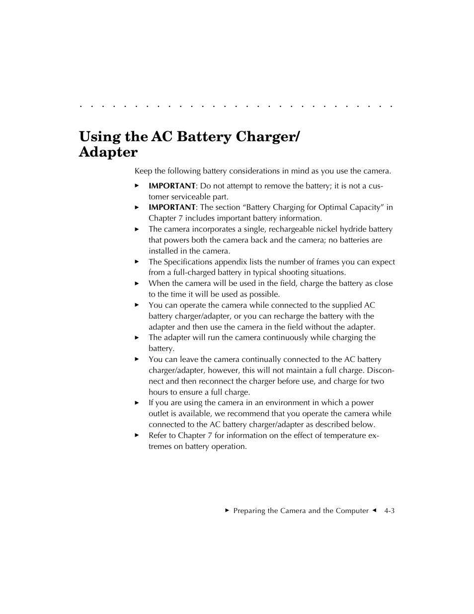 Using the ac battery charger/ adapter | Kodak DCS 410 User Manual | Page 47 / 322